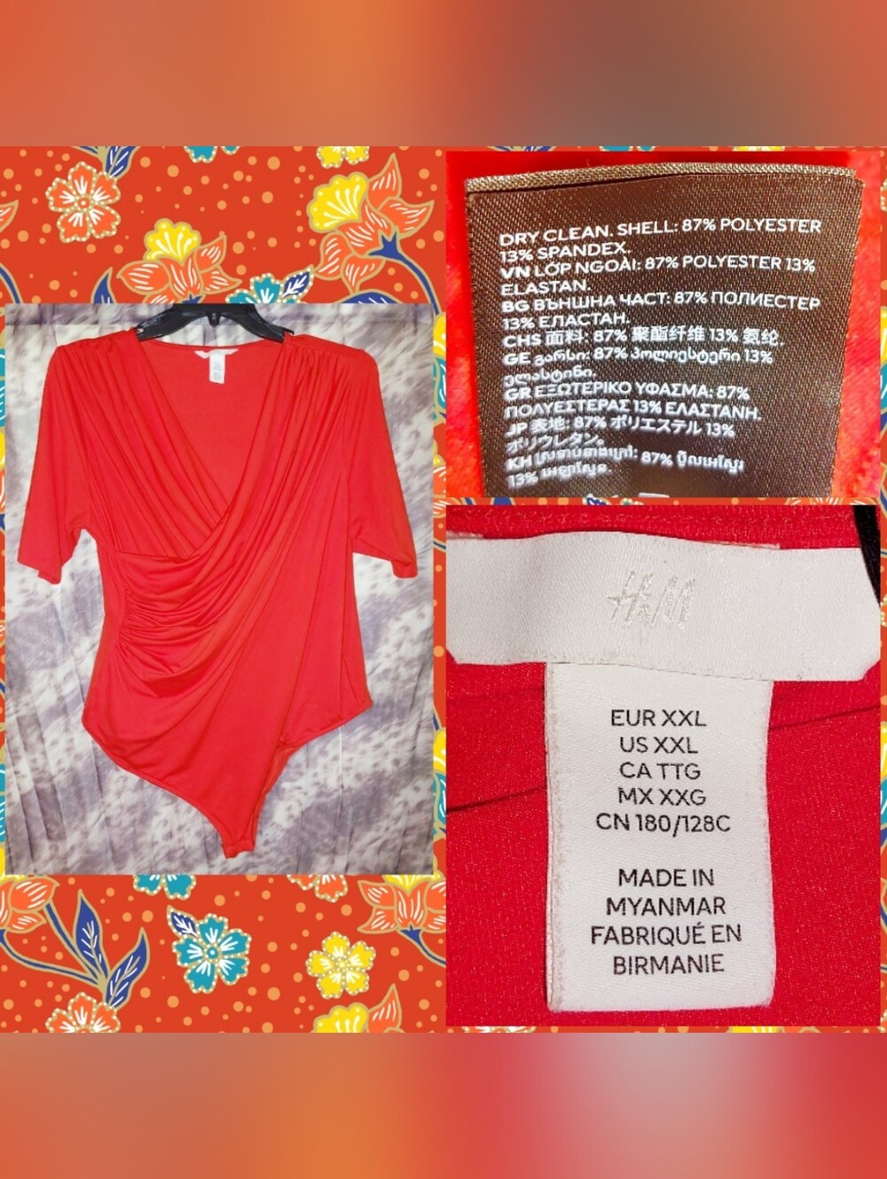 H&M brand Red Faux Wrap Soft Knit Bodysuit Sz XXL